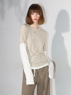 COCOBELLA Soft Pleated Patchwork Knit Long Sleeve Straight Cut Office Pullover Women Shirts