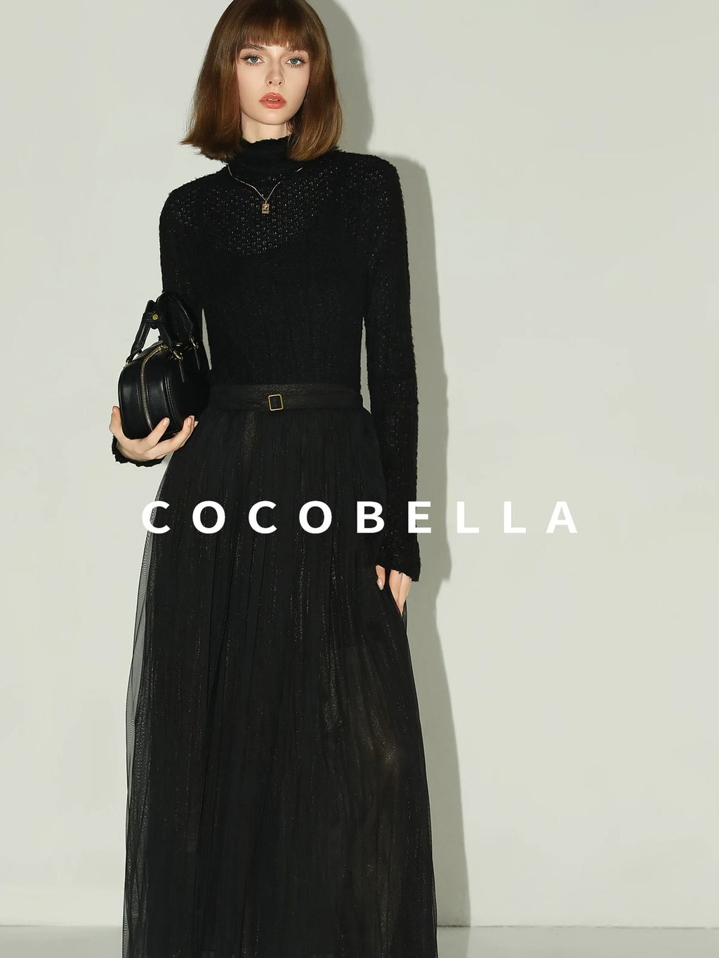 COCOBELLA Soft Pleated Turtleneck Slim Fit Commuter Ol Long Sleeve Women T-Shirts