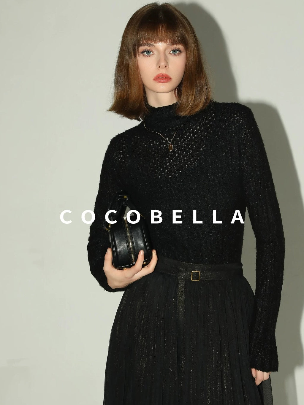 COCOBELLA Soft Pleated Turtleneck Slim Fit Commuter Ol Long Sleeve Women T-Shirts