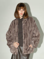 COCOBELLA Soft Plush Faux Fur Stand Collar Minimalist Commuter Women Outerwear Jackets