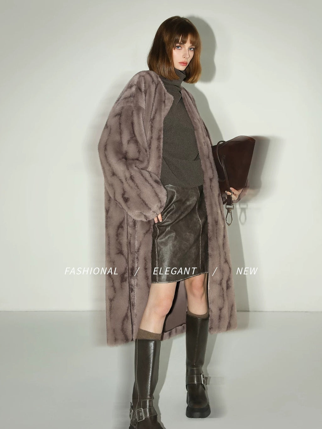 COCOBELLA Soft Plush Faux Fur Stand Collar Minimalist Commuter Women Outerwear Jackets