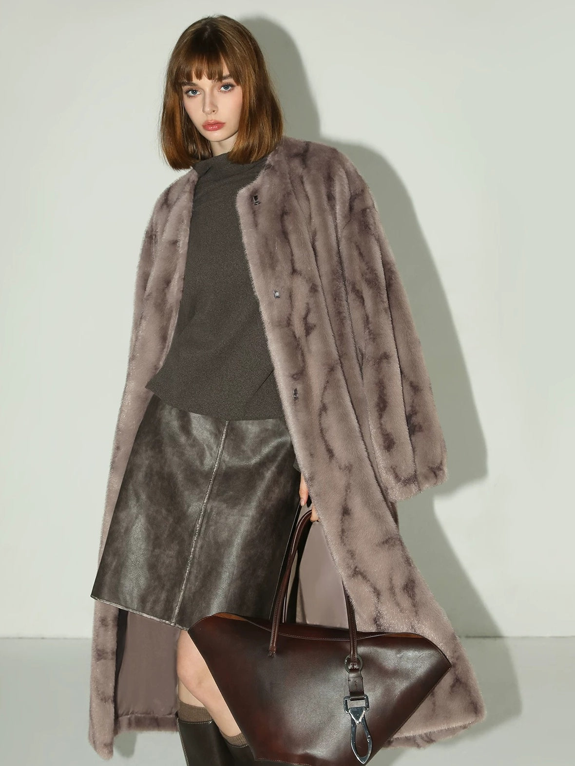 COCOBELLA Soft Plush Faux Fur Stand Collar Minimalist Commuter Women Outerwear Jackets