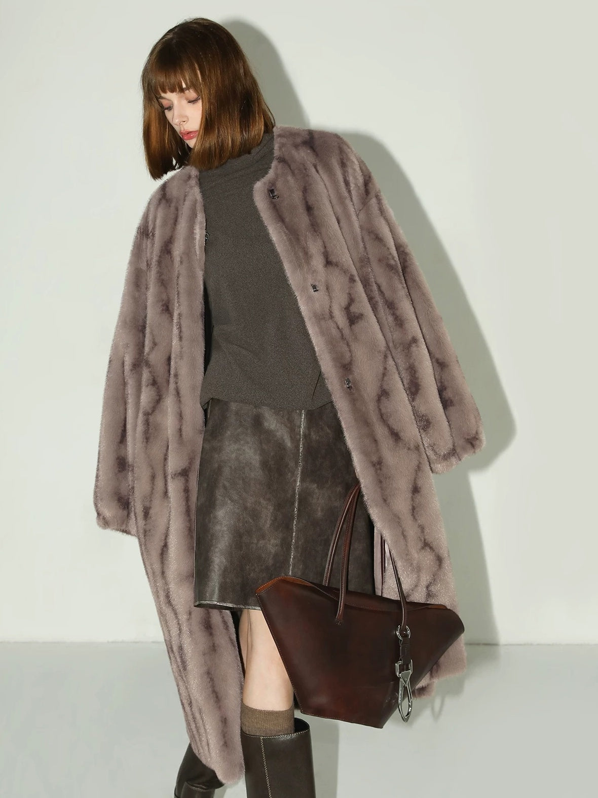 COCOBELLA Soft Plush Faux Fur Stand Collar Minimalist Commuter Women Outerwear Jackets