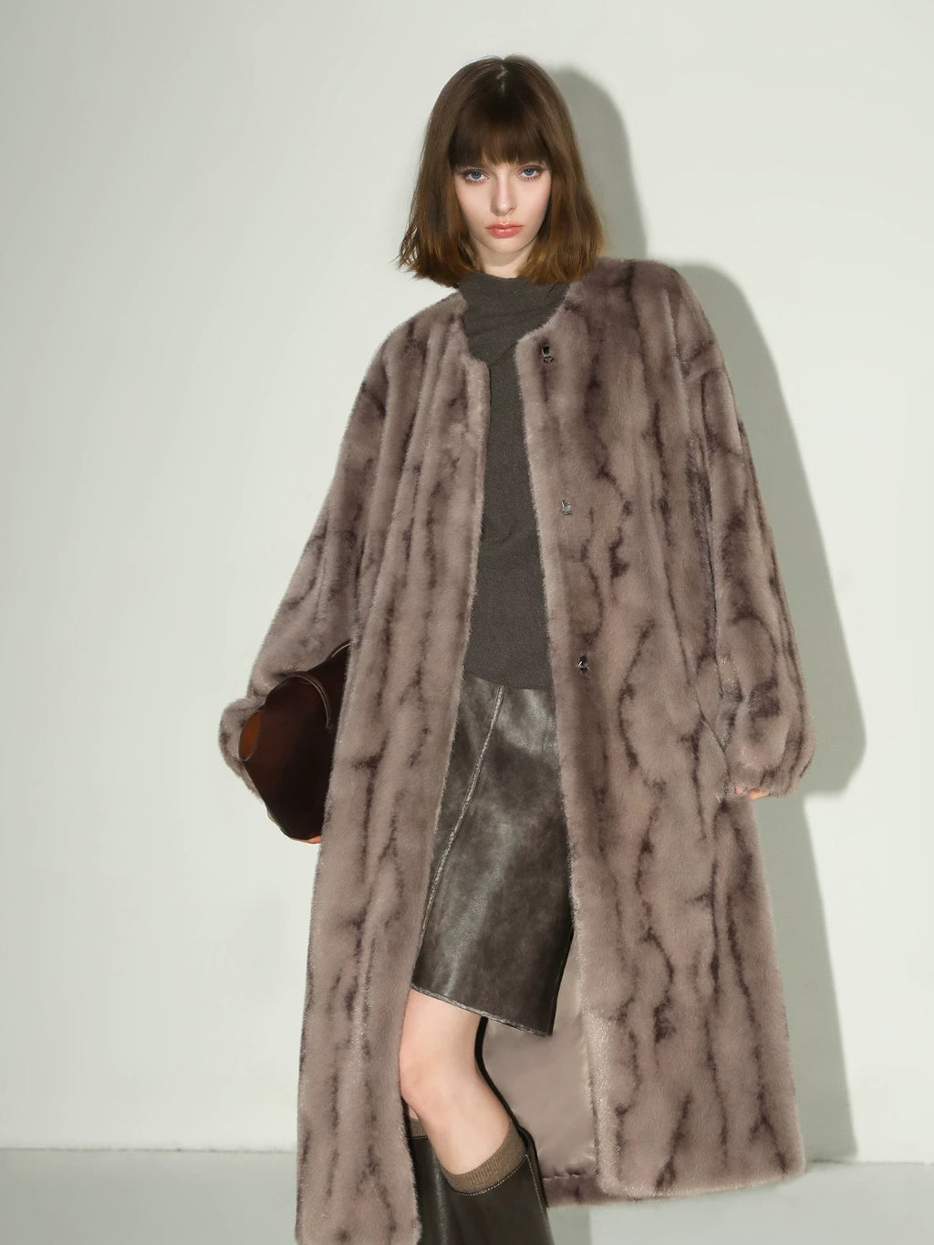 COCOBELLA Soft Plush Faux Fur Stand Collar Minimalist Commuter Women Outerwear Jackets