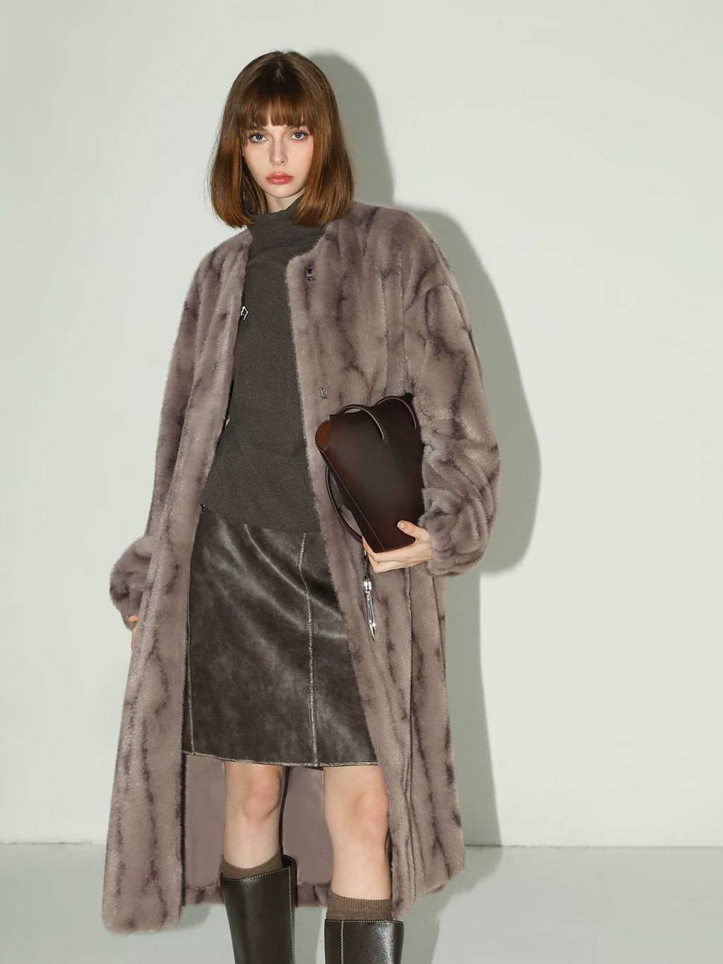 COCOBELLA Soft Plush Faux Fur Stand Collar Minimalist Commuter Women Outerwear Jackets