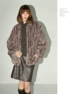 COCOBELLA Soft Plush Faux Fur Stand Collar Minimalist Commuter Women Outerwear Jackets