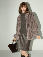 COCOBELLA Soft Plush Faux Fur Stand Collar Minimalist Commuter Women Outerwear Jackets