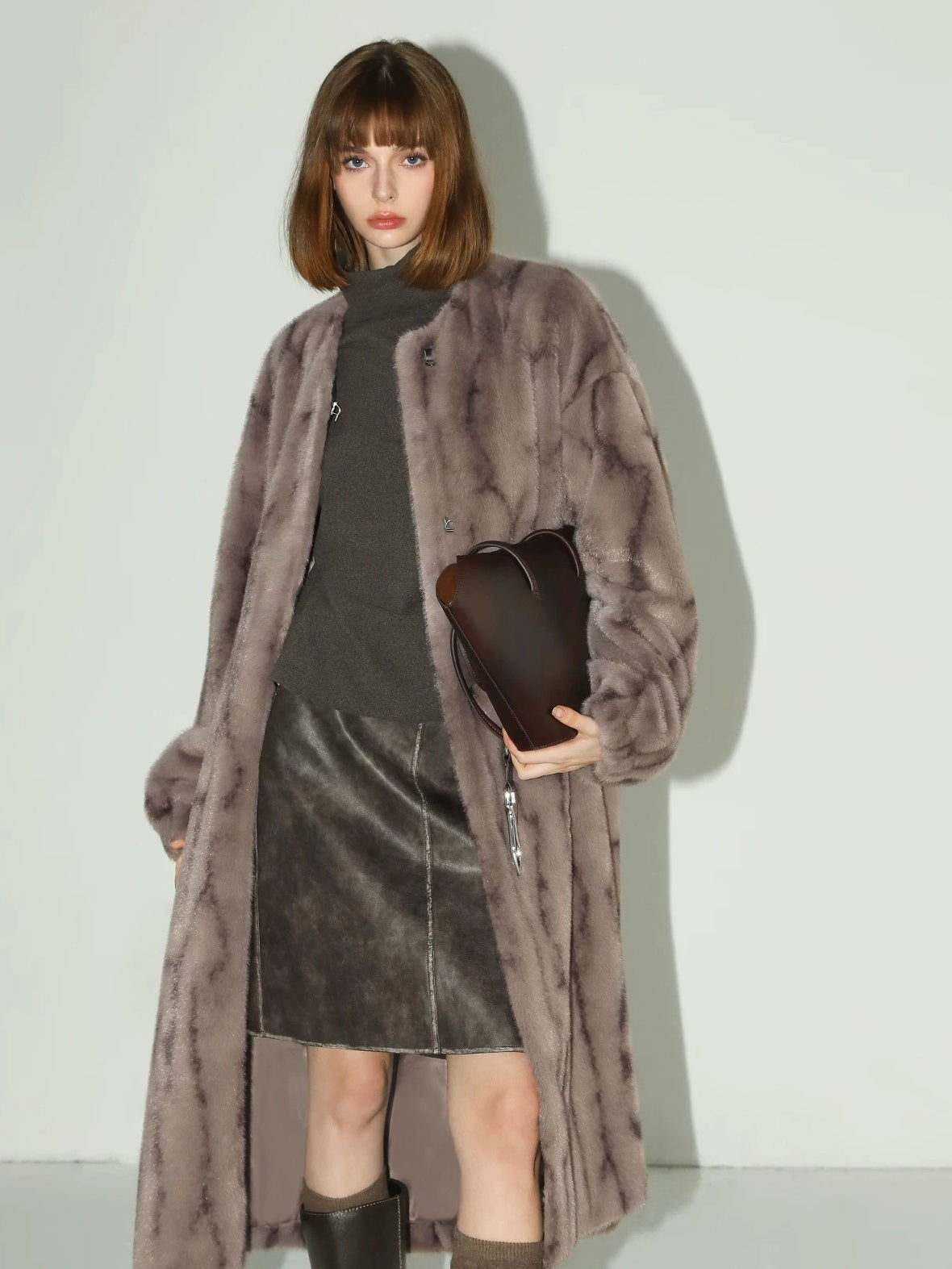 COCOBELLA Soft Plush Faux Fur Stand Collar Minimalist Commuter Women Outerwear Jackets