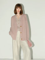 COCOBELLA Soft Plush Sequined Button Loose Fit Sweet V Neck Cardigan Women Knit Sweater