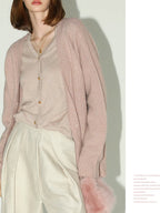 COCOBELLA Soft Plush Sequined Button Loose Fit Sweet V Neck Cardigan Women Knit Sweater
