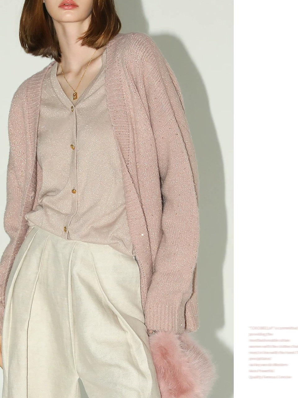 COCOBELLA Soft Plush Sequined Button Loose Fit Sweet V Neck Cardigan Women Knit Sweater