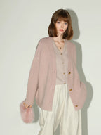 COCOBELLA Soft Plush Sequined Button Loose Fit Sweet V Neck Cardigan Women Knit Sweater