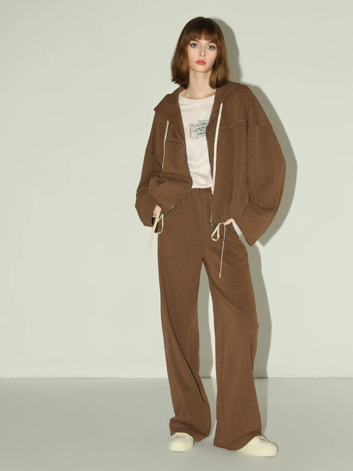 COCOBELLA Soft Poly Cotton Casual Cardigan Two Piece Workwear For Mature Women Mocha Set