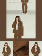 COCOBELLA Soft Poly Cotton Casual Cardigan Two Piece Workwear For Mature Women Mocha Set