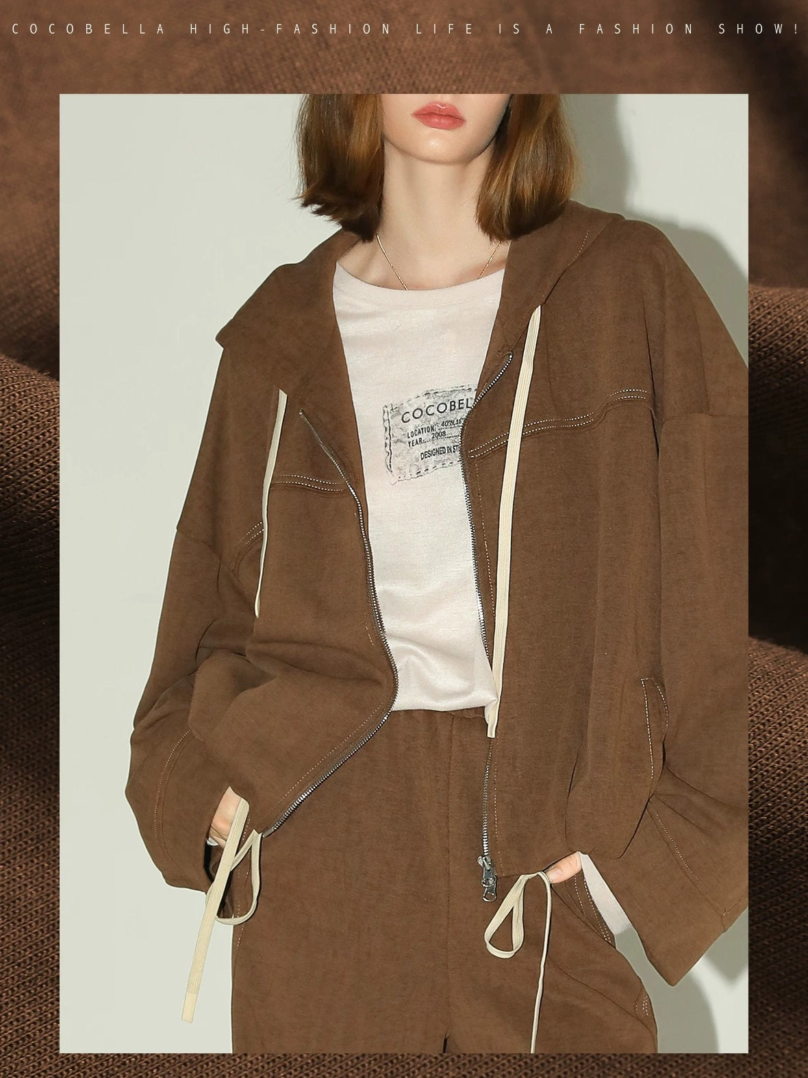COCOBELLA Soft Poly Cotton Casual Cardigan Two Piece Workwear For Mature Women Mocha Set