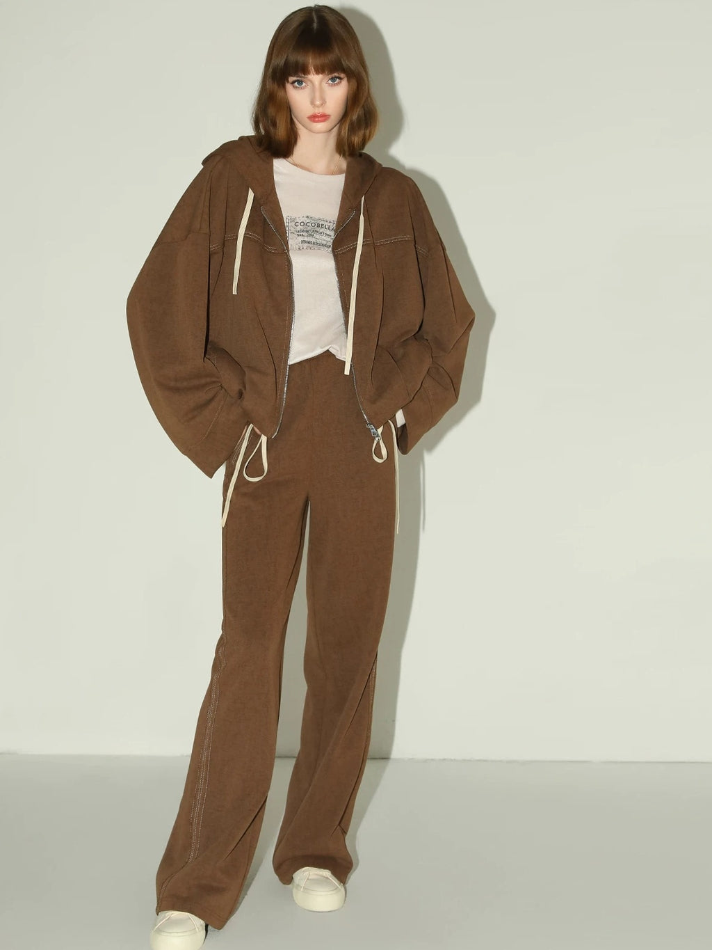 COCOBELLA Soft Poly Cotton Casual Cardigan Two Piece Workwear For Mature Women Mocha Set