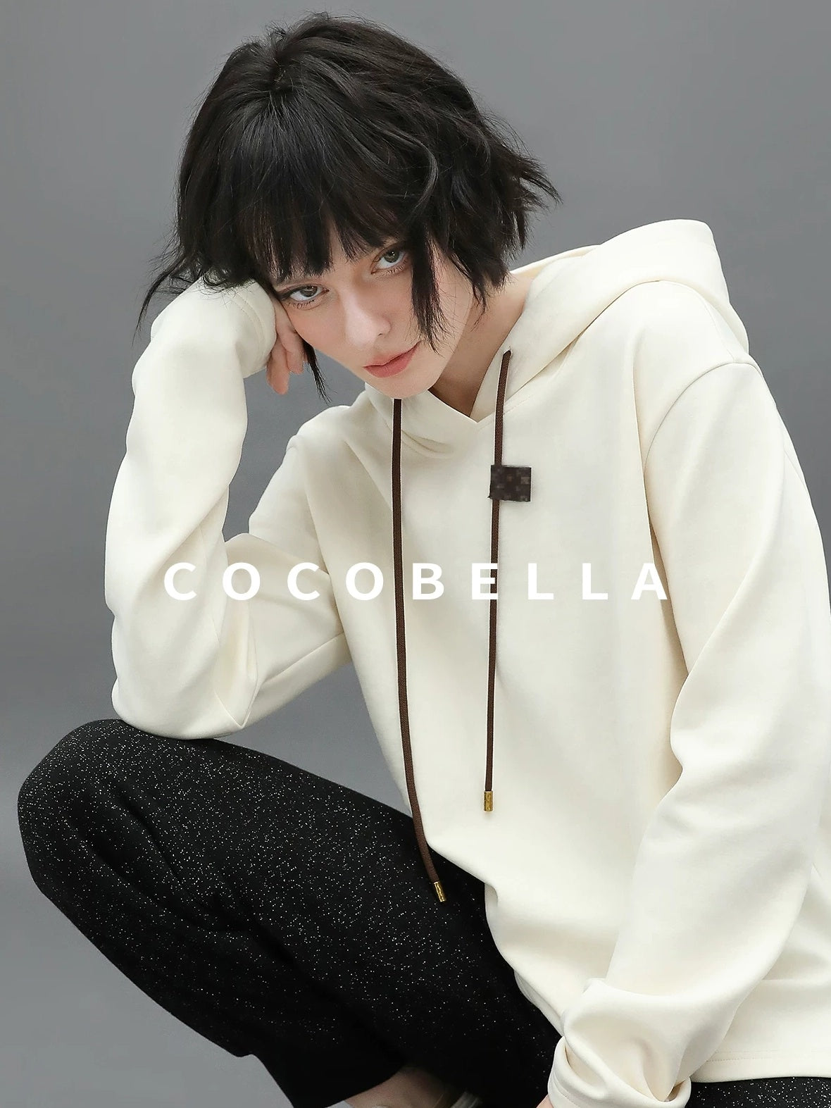 COCOBELLA Soft Polyester Stretch Loose Fit 3D Embellished Drawstring Street Hooded Hoodies