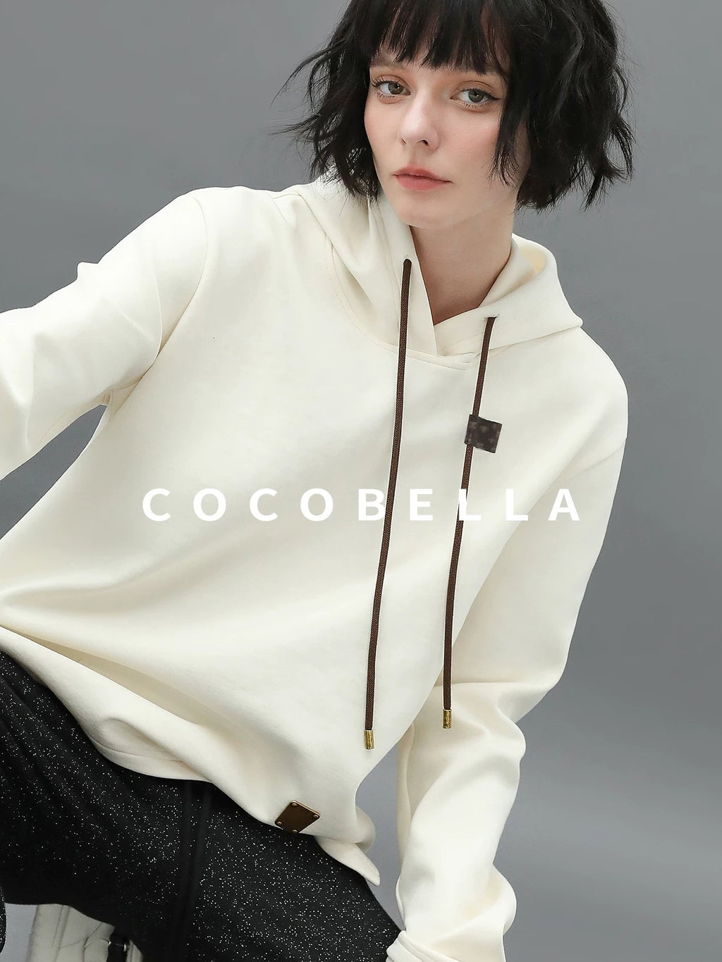 COCOBELLA Soft Polyester Stretch Loose Fit 3D Embellished Drawstring Street Hooded Hoodies