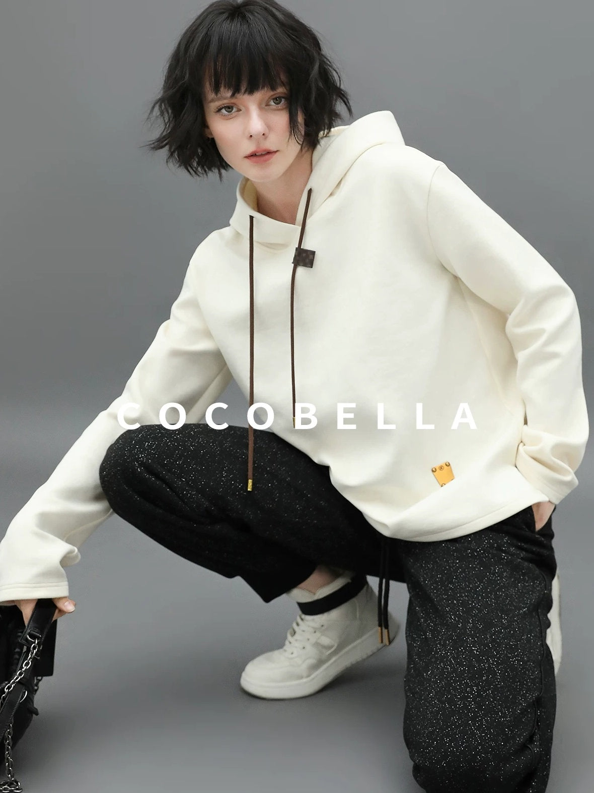 COCOBELLA Soft Polyester Stretch Loose Fit 3D Embellished Drawstring Street Hooded Hoodies