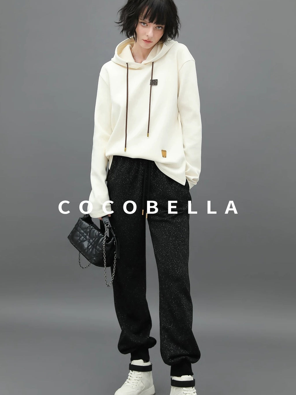 COCOBELLA Soft Polyester Stretch Loose Fit 3D Embellished Drawstring Street Hooded Hoodies