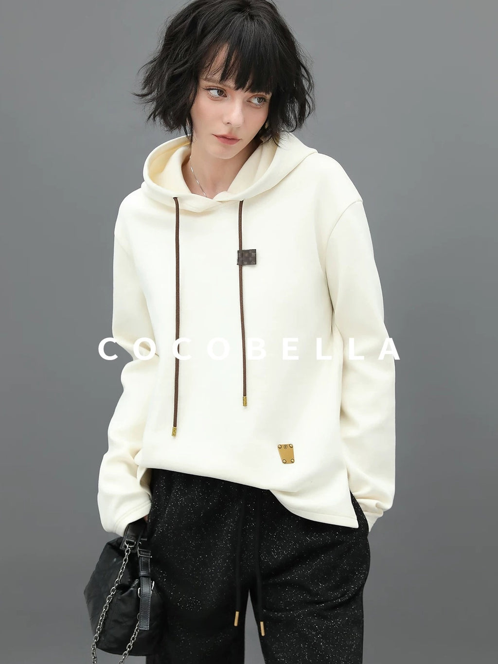COCOBELLA Soft Polyester Stretch Loose Fit 3D Embellished Drawstring Street Hooded Hoodies