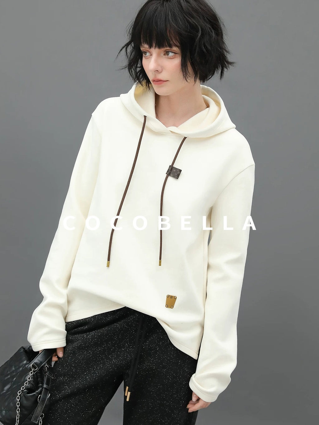 COCOBELLA Soft Polyester Stretch Loose Fit 3D Embellished Drawstring Street Hooded Hoodies