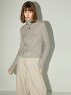 COCOBELLA Soft Ribbed Turtleneck Slim Fit Minimal Commuter Pullover Oatmeal Khaki Sweater