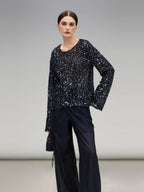 COCOBELLA Soft Sequin Knit Straight Fit Commuter Chic Women Round Neck Pullover Sweater