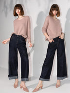 COCOBELLA Soft Sequin Lurex Straight Fit V Neck Pullover Women Knit Sweater