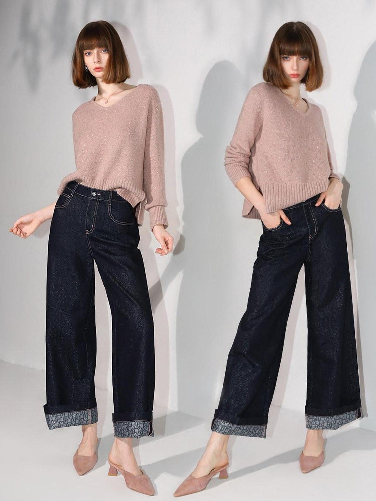 COCOBELLA Soft Sequin Lurex Straight Fit V Neck Pullover Women Knit Sweater