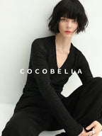 COCOBELLA Soft Sequin Minimal Commuter Loose V Neck Long Sleeve Knitted Stretch Shirts
