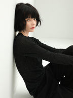 COCOBELLA Soft Sequin Minimal Commuter Loose V Neck Long Sleeve Knitted Stretch Shirts