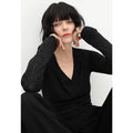 COCOBELLA_Soft_Sequin_Minimalist_Loose_Fit_Women_Office_V_Neck_Long_Sleeve_Black_T-Shirts_MISSTT