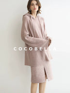 COCOBELLA Soft Sequin Shimmer Casual Loose Knit Hooded Women Honey Pink Pullover Sweater