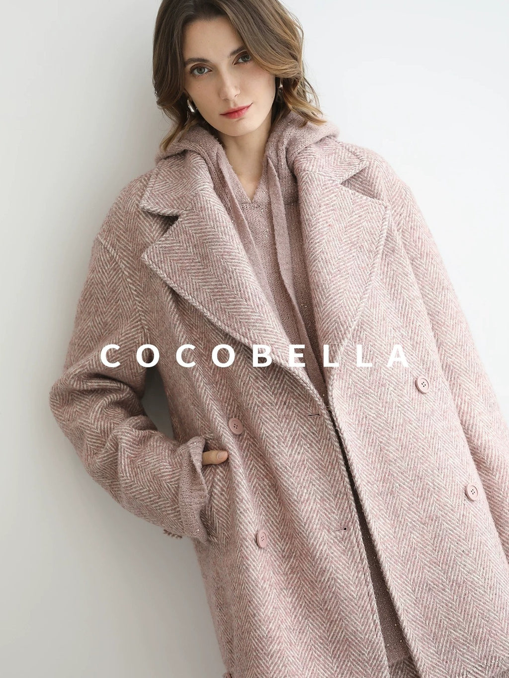 COCOBELLA Soft Sequin Shimmer Casual Loose Knit Hooded Women Honey Pink Pullover Sweater