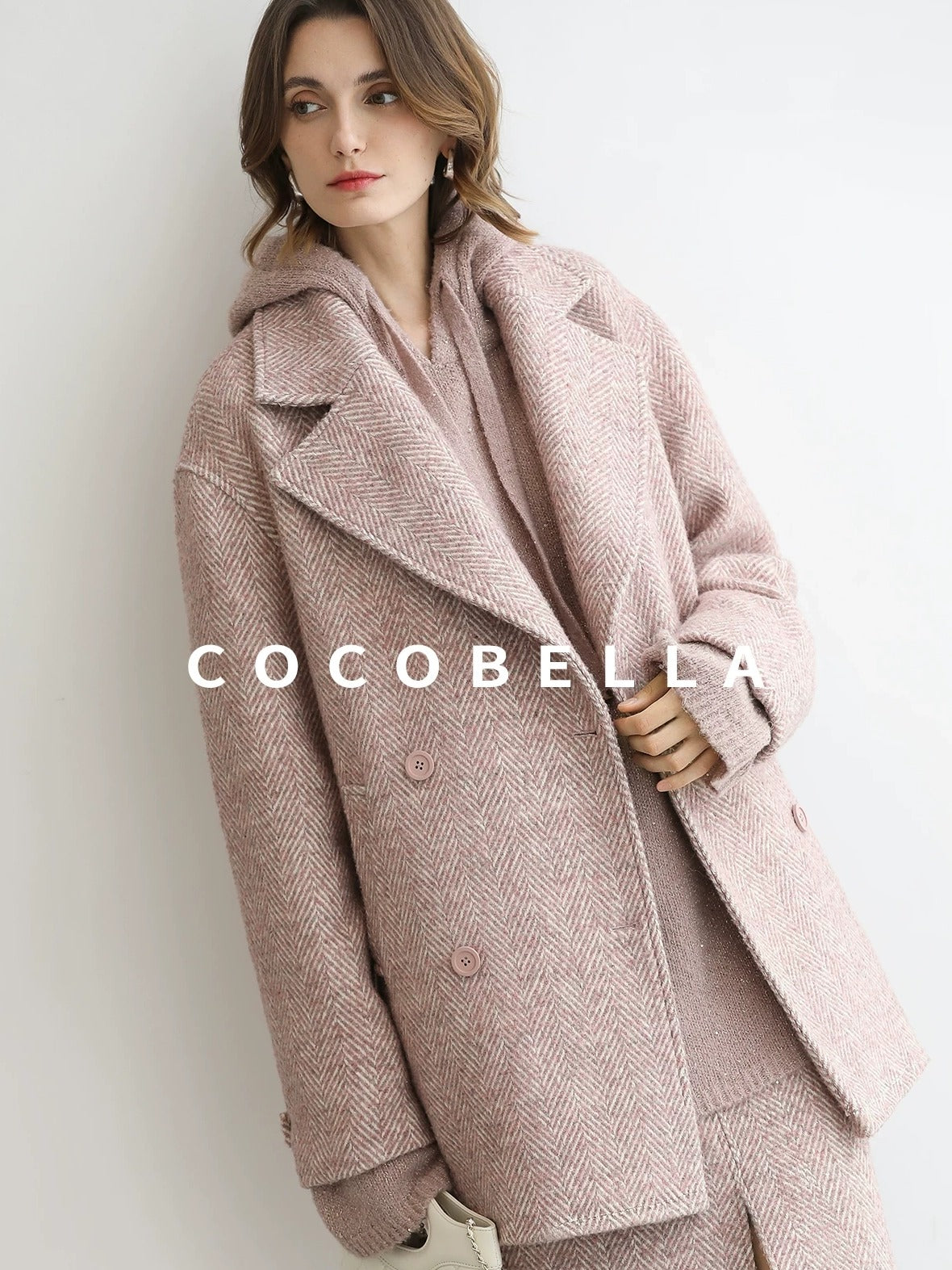 COCOBELLA Soft Sequin Shimmer Casual Loose Knit Hooded Women Honey Pink Pullover Sweater