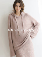 COCOBELLA Soft Sequin Shimmer Casual Loose Knit Hooded Women Honey Pink Pullover Sweater