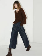 COCOBELLA Soft Sequined Caramel V Neck Commuter Classic Fit Knit Pullover Sweater