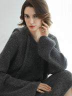 COCOBELLA Soft Sequined Lurex Hooded Pullover Commuter Knit Regular Fit Ladies Sweater