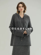 COCOBELLA Soft Sequined Lurex Hooded Pullover Commuter Knit Regular Fit Ladies Sweater