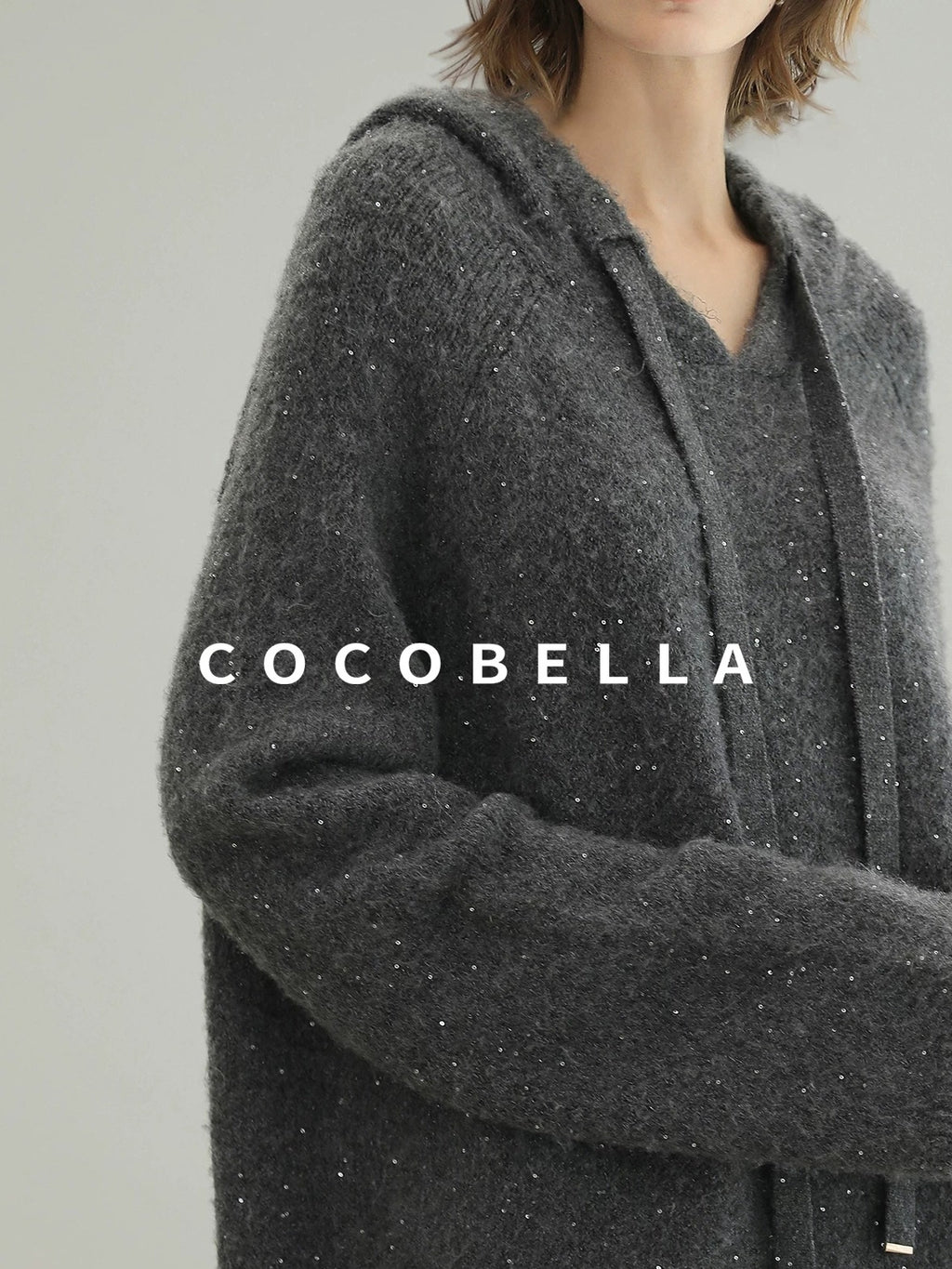 COCOBELLA Soft Sequined Lurex Hooded Pullover Commuter Knit Regular Fit Ladies Sweater
