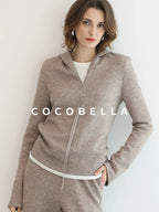 COCOBELLA Soft Shimmer Hooded Straight Fit Casual Women Viscose Blend Zip Knit Sweater