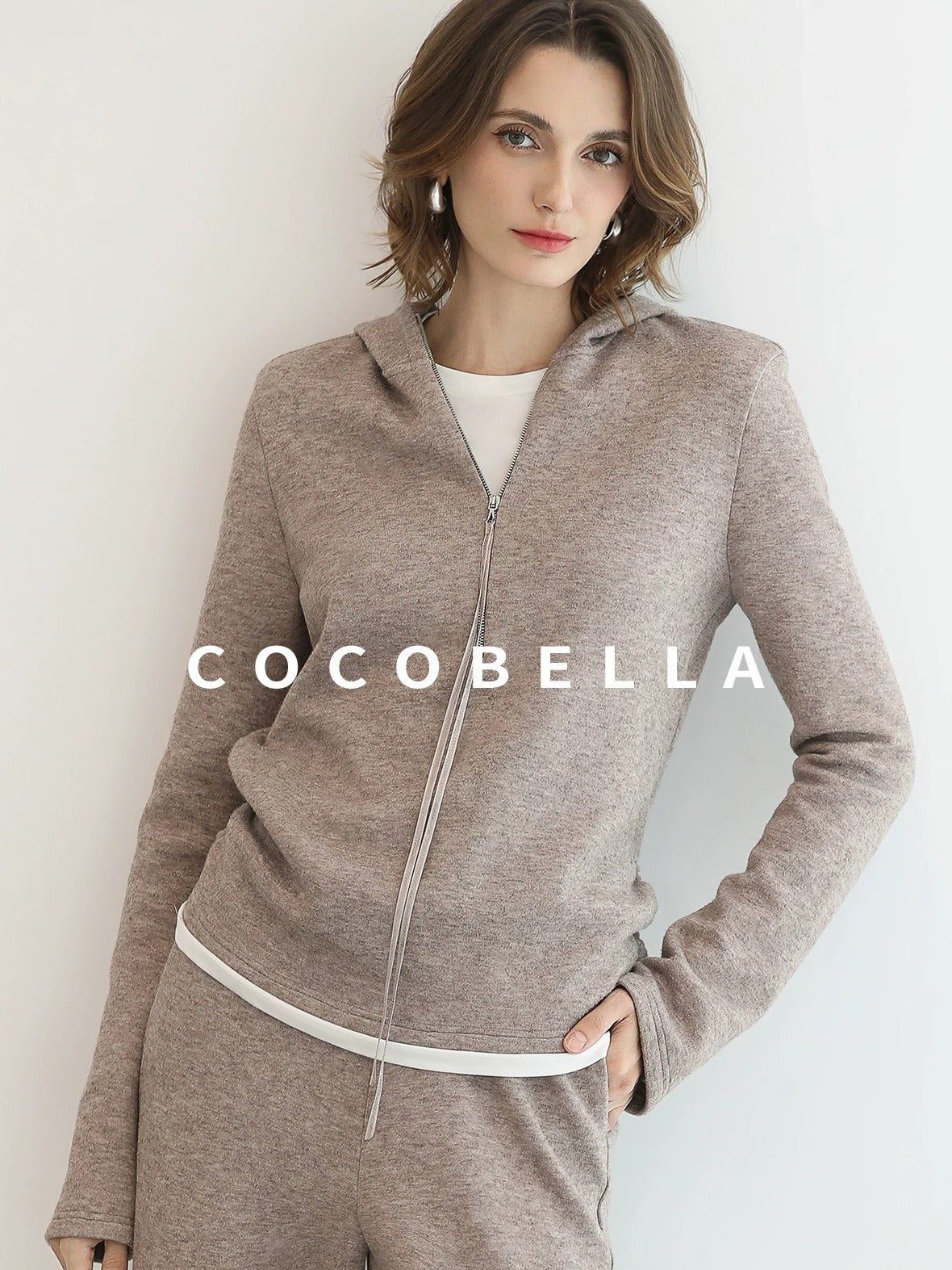 COCOBELLA Soft Shimmer Hooded Straight Fit Casual Women Viscose Blend Zip Knit Sweater