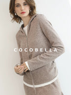 COCOBELLA Soft Shimmer Hooded Straight Fit Casual Women Viscose Blend Zip Knit Sweater