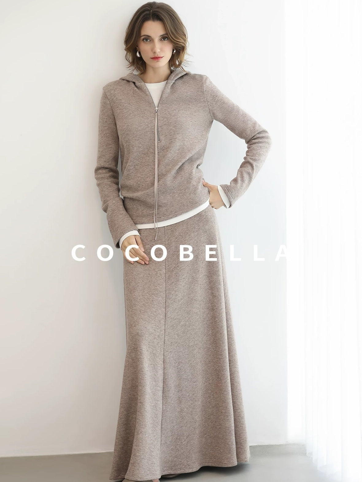 COCOBELLA Soft Shimmer Hooded Straight Fit Casual Women Viscose Blend Zip Knit Sweater