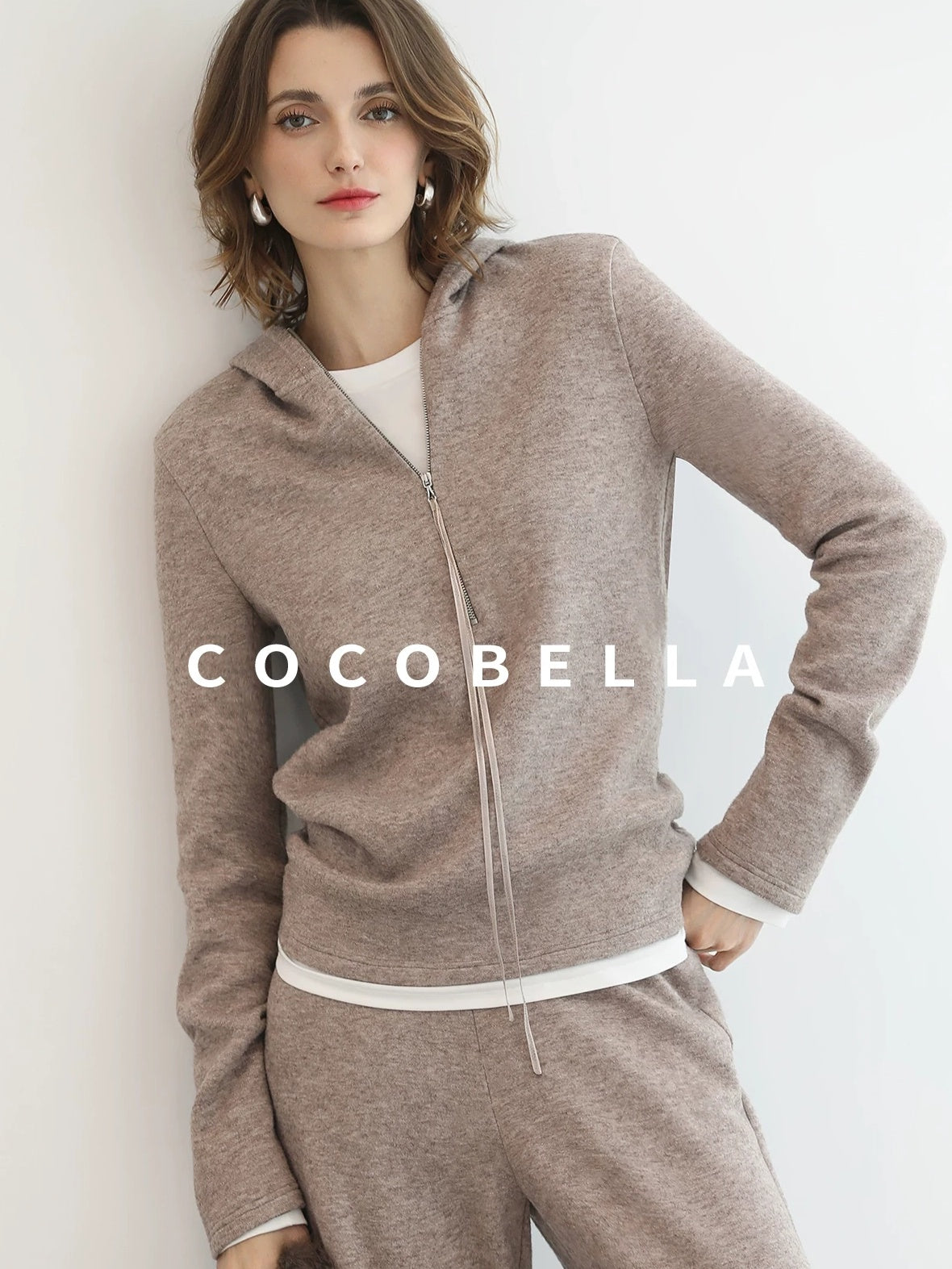 COCOBELLA Soft Shimmer Hooded Straight Fit Casual Women Viscose Blend Zip Knit Sweater