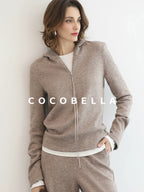 COCOBELLA Soft Shimmer Hooded Straight Fit Casual Women Viscose Blend Zip Knit Sweater