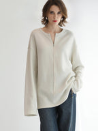 COCOBELLA Soft Shimmer Loose Dropped Shoulder Crew Neck Viscose Blend Knit Sweater