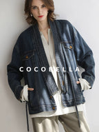 COCOBELLA Soft Shimmer Loose Dropped Shoulder Crew Neck Viscose Blend Knit Sweater