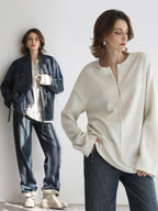 COCOBELLA Soft Shimmer Loose Dropped Shoulder Crew Neck Viscose Blend Knit Sweater